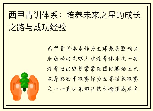 西甲青训体系：培养未来之星的成长之路与成功经验